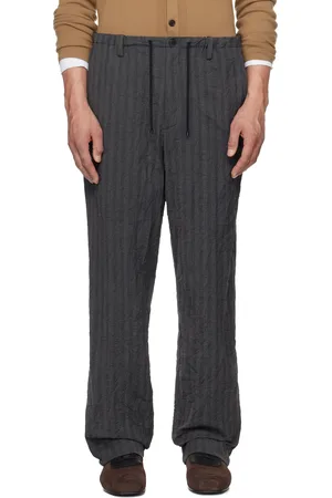 DRIES VAN NOTEN Pantalon gris à cordon coulissant