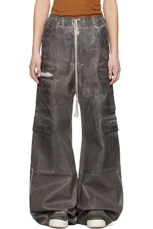 Rick Owens Pantalon cargo surdimensionné gris en denim à glissière Bela - Hollywood