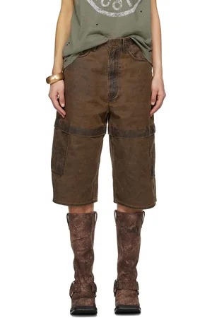 Acne Studios Short brun en coton enduit