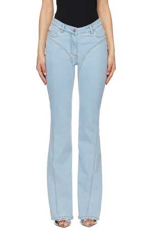 MUGLER Jean bleu à coutures extérieures incurvées