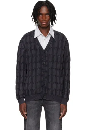 Solid Cardigan gris à col en V et à effet délavé