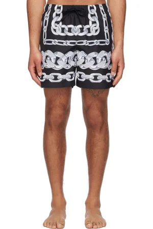VERSACE Maillot de bain noir et gris à motif à chaines à logos Medusa