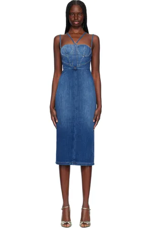 Nensi Dojaka Robe midi Gaelle bleue en denim à corset