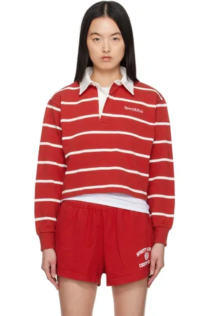 Sporty & Rich Polo de rugby rouge et blanc à logo