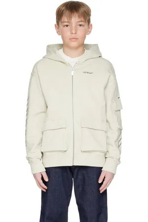 OFF-WHITE Enfant | Pull à capuche gris à glissière avec logo et rayures diagonales