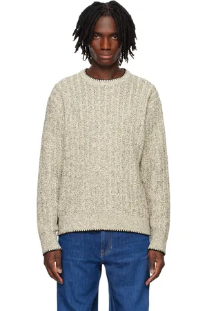 Solid Pull blanc cassé en tricot à point de feston au col