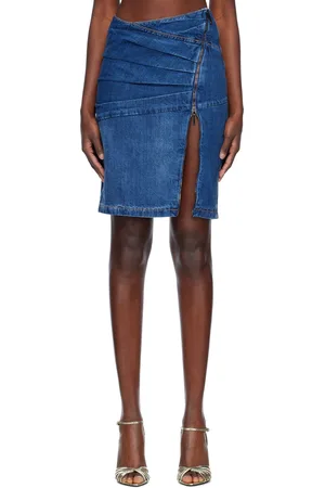 Nensi Dojaka Jupe midi asymétrique Livia bleue en denim à glissière