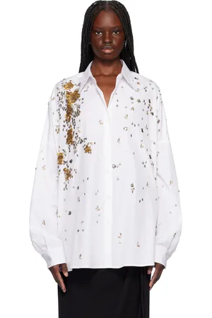 DRIES VAN NOTEN Chemise surdimensionnée blanche à perles