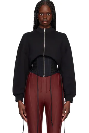 MUGLER Blouson de survêtement noir à baleines et à laçage