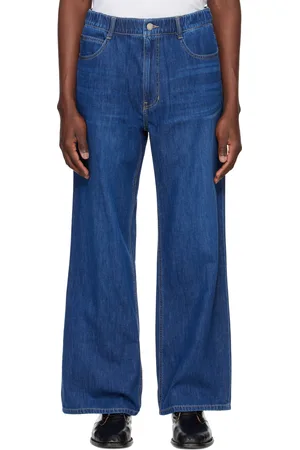 Solid Jean ample semi-évasé bleu