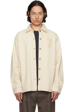 Ami Surchemise blanc cassé en denim de coton à logo Ami de cœur
