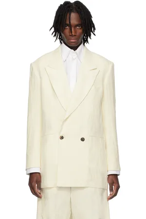 SOSHIOTSUKI Veston blanc cassé en lin lavé à poches et à double boutonnage à deux boutons