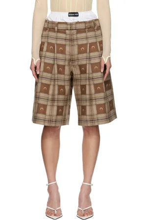 Marine Serre Short brun à motif à carreaux et à logos en jacquard