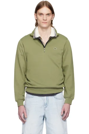 Lacoste Pull molletonné kaki en molleton à col montant à glissière