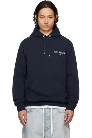 Balmain Pull à capuche bleu marine à logo rétro en gel