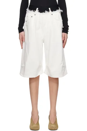 ALAINPAUL Short blanc en denim à genoux à nervures
