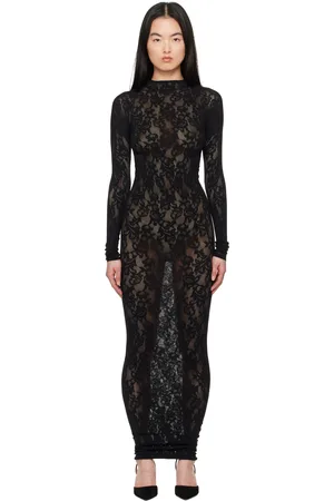 SKIMS Robe longue noire en dentelle à col roulé