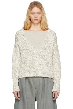 Lauren Manoogian Pull marbré blanc cassé à col en V