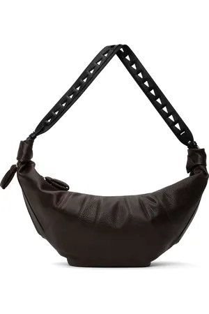 LEMAIRE Grand sac Croissant brun à bandoulière tissée à motif chevronné