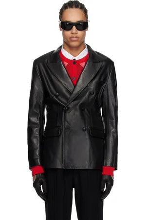 Ernest W. Baker Veston noir en cuir à double boutonnage