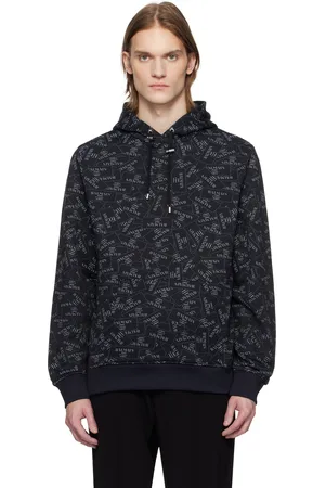 Balmain Pull à capuche noir à motif à logos imprimé