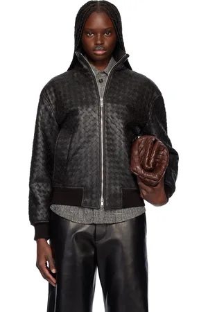 Bottega Veneta Blouson brun en cuir tissé façon intrecciato