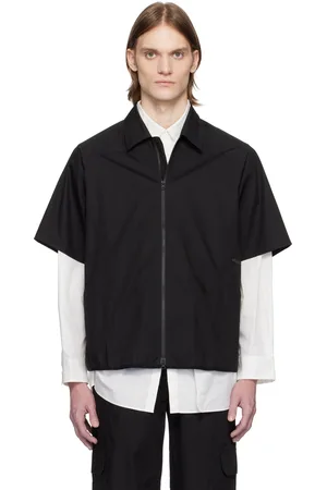 GR10K Chemise à manches courtes noire en popeline à glissière