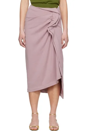 DRIES VAN NOTEN Jupe midi rose en coton à volants