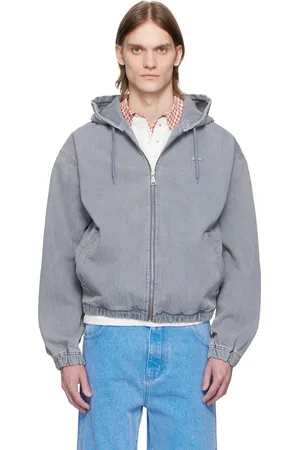 Lacoste Blouson gris en denim à effet délavé et à capuche