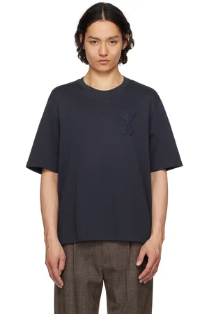 Ami T-shirt bleu marine en coton à écusson à logo Ami de cœur