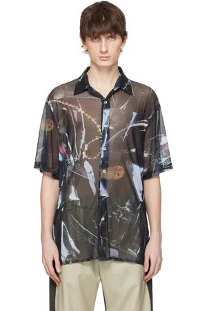 Serapis Chemise Sougiades bleu et noir en filet à motif graphique