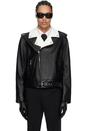 Ernest W. Baker Blouson Perfecto noir et blanc en cuir