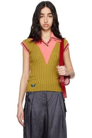 Kiko Kostadinov Polo sans manches Quimby vert et rose en tricot