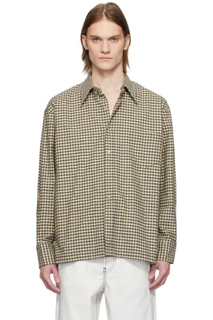 KARMUEL YOUNG Chemise droite jaune et noir à carreaux et à boutons-pression