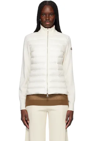 Moncler Cardigan blanc cassé en laine rembourré en duvet à glissière