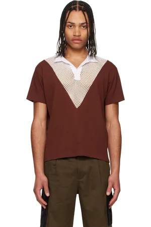 Olly Shinder Polo blanc et bourgogne à col en V et à panneaux