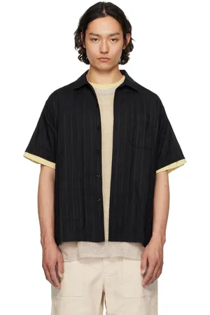 ENGINEERED GARMENTS Chemise de camp noire à rayures en jacquard