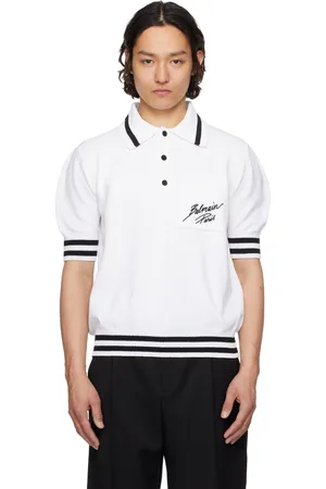 Balmain Polo blanc en tricot de coton à logo