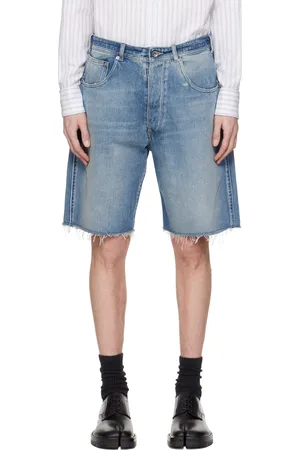 Maison Margiela Short bleu en denim à bords effilochés
