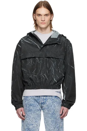 KARMUEL YOUNG Blouson bleu marine à motif plissé trompe l