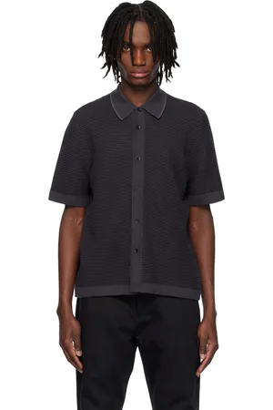 RAG&BONE Polo Harvey gris à rayures en tricot jacquard