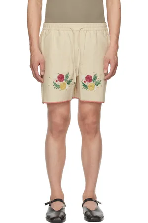 HARAGO Short blanc cassé à images florales perlées