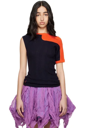 Kiko Kostadinov Pull asymétrique Nomas bleu marine et orange en tricot à manche raglan