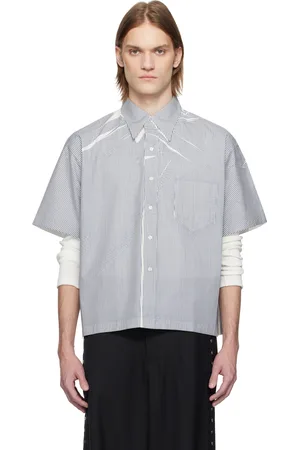 KARMUEL YOUNG Chemise droite gris et blanc à rayures imprimées