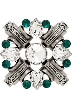 AREA Broche argenté et vert à ornements en verre