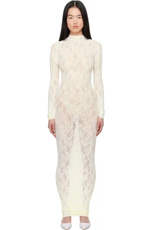 SKIMS Robe longue blanc cassé en dentelle à col roulé
