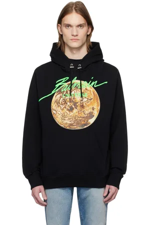 Balmain Pull à capuche noir à logo Universe et image de planète imprimés