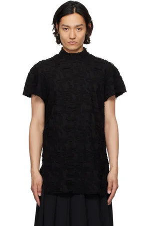 JULIUS T-shirt noir en fibroïne à col cheminée