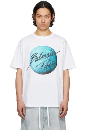 Balmain T-shirt blanc à image de planète à logo imprimée