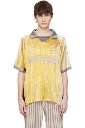 Serapis Polo de soccer jaune en soie à motif d